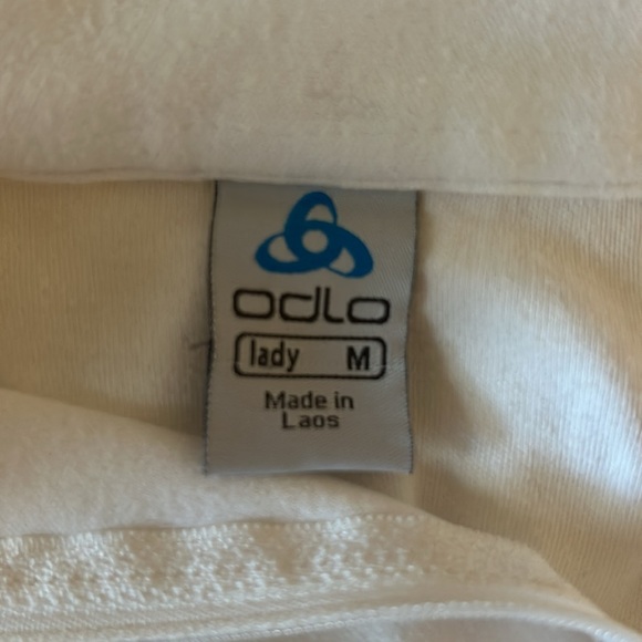 Odlo 1/4 Zip White Long Sleeve Base layer Shirt with Floral Collar Pattern Sz M - Picture 8 of 12